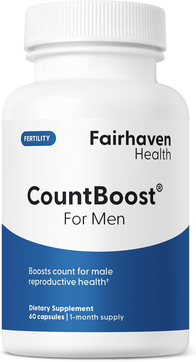Fairhaven Health CountBoost for Men Optimal Count and Volume Male Fertility Supplement - Pre-Conception Nutrition for Him - with Ashwagandha Vitamin C and CoQ10-60 Capsules