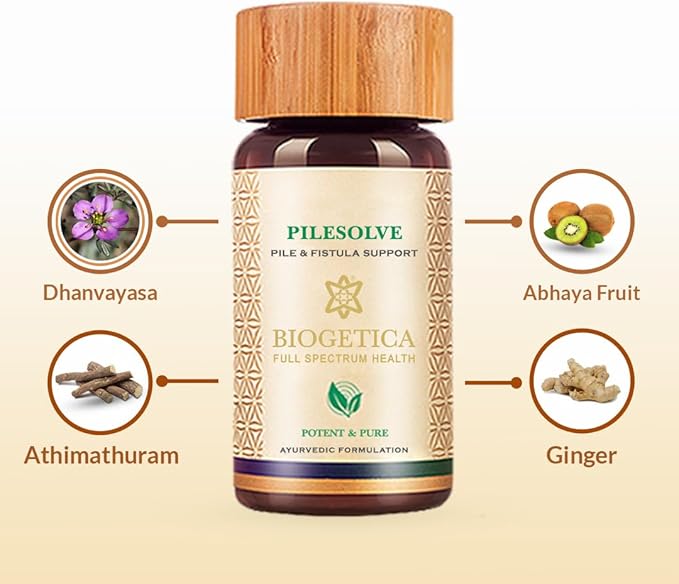 Biogetica Pilesolve Natural Herbal Supplement with Licorice and Ginger - Non-GMO - 100% Vegan Ayurveda Supplement Powder
