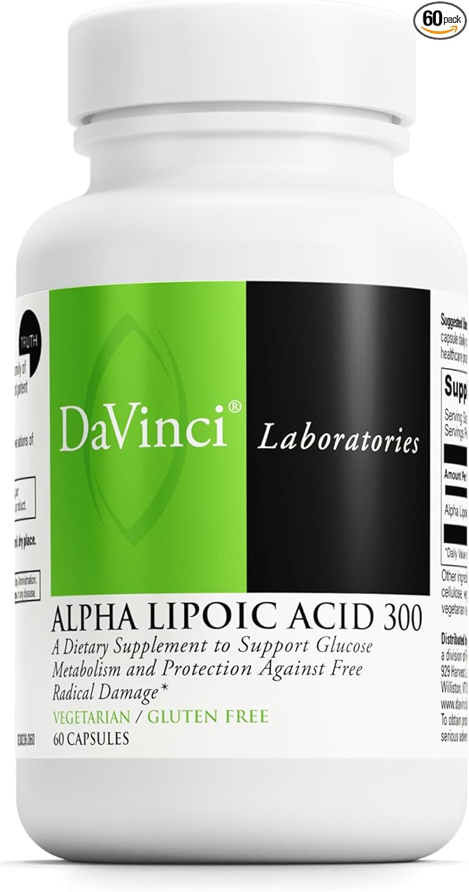 DAVINCI Labs Alpha Lipoic Acid 300 - Dietary Supplement to Support Metabolism and Healthy Collagen Levels - with 300 mg Alpha Lipoic Acid per Capsule - Gluten-Free - 60 Vegetarian Capsules