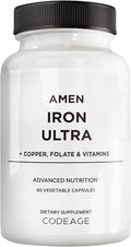 Amen Iron Ultra Supplement + Copper Folate Vitamin C and B12-2-Month Supply - Ferrous Sulfate Iron Vitamin - 65mg Per Serving - Folic Acid - Non-GMO Pills - 60 Capsules