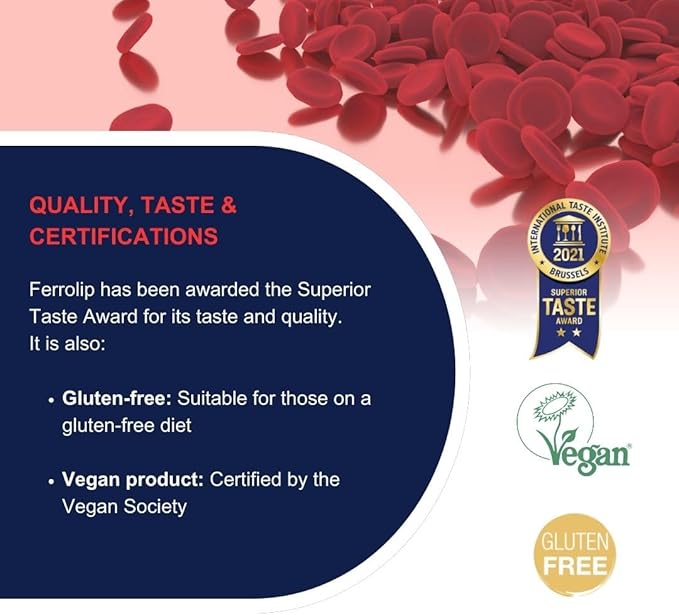 Ferrolip Iron Supplement for Women Men and Kids (20 Lemon Flavored Soluble Sachets) - Gastrointestinal Comfort and No Metallic Taste - Vegan and Gluten Free