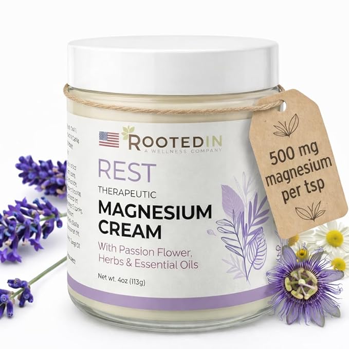 Rooted in Rest Magnesium Lotion for Sleep – Science Backed Sleep Aid – 2X More Magnesium Chloride – Fast Effective Relaxation with Lavender Passion Flower &amp Chamomile - Made in USA – 4 oz