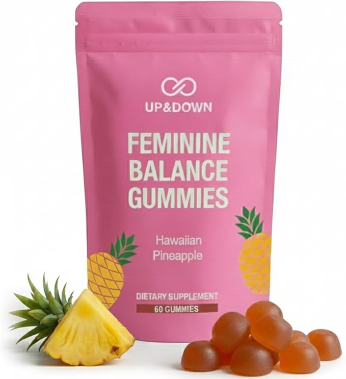 Up&ampDown Supplements Premium Feminine Balance Gummies for Women | PMS Relief Mood &amp Cycle Support | Pineapple + Vitamin C | Ashwagandha &amp Chasteberry | Vegan Non-GMO Gluten Free | 60 Gum