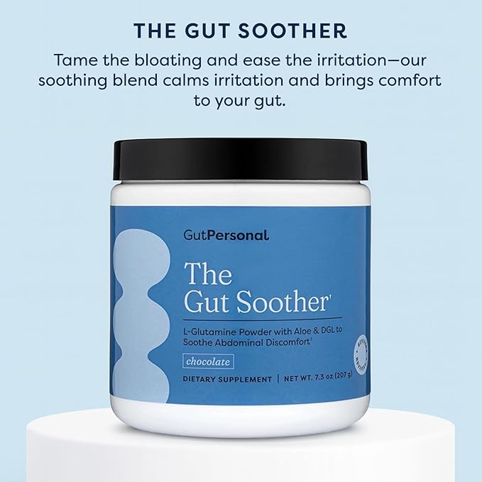 GutPersonal The Gut Soother L-Glutamine Powder Supplement: Restore Gut Lining Soothe Digestive Discomfort While Promoting Overall Gut Health 30 Servings (Chocolate)