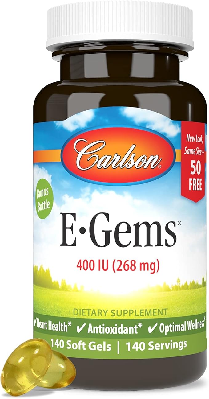 Carlson - E-Gems 400 IU (268 mg) Natural-Source Vitamin E Optimal Wellness 140 Soft Gels
