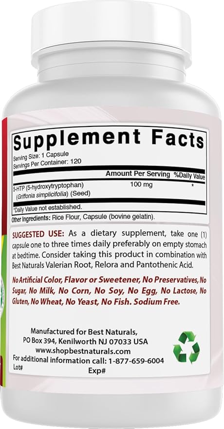 Best Naturals 5-HTP 100 mg 120 Capsules (Pack of 3)
