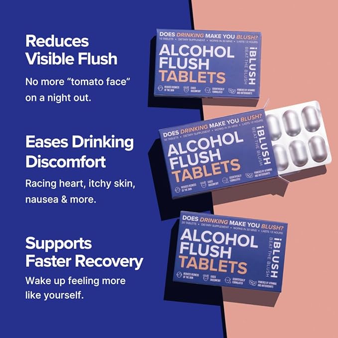 Alcohol Flush Tablets – High-Potency Support for Redness &amp Drinking Discomfort | Science-Backed Option for Asian Glow &amp Alcohol Sensitivity | 20 Tablets