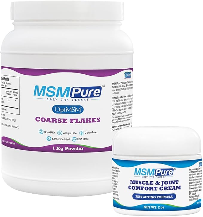 KALA HEALTH MSMPure Coarse Flakes 2.2 lb and Muscle &amp Joint Cream 2oz Bundle