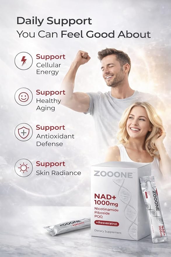 zooone- NAD+ Supplement 30pcs Premium Nicotinamide Riboside &amp Resveratrol DNA Repair &amp Healthy Aging Advanced NAD Supplement for Men &amp Women Boosts Cellular Energy.