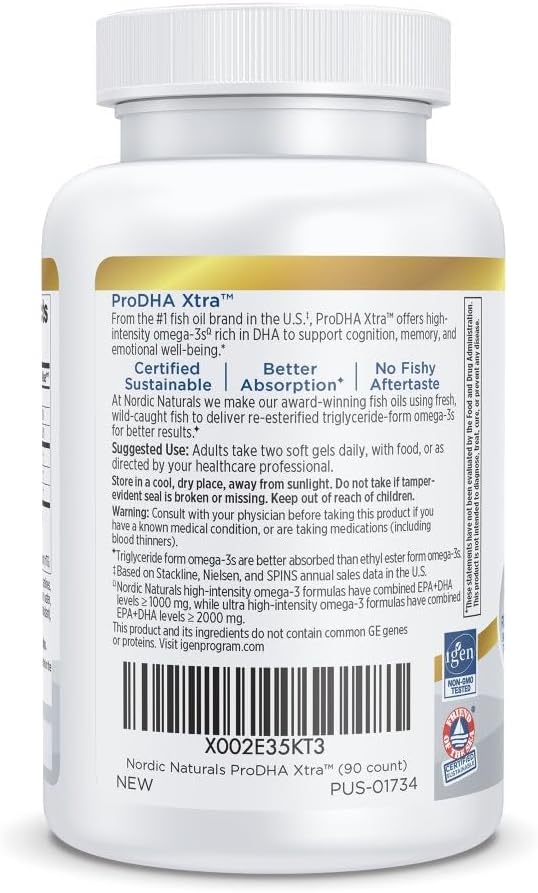 Nordic Naturals ProDHA Xtra Strawberry - 90 Soft Gels - 1660 mg Omega-3 - High-Intensity DHA Formula for Neurological Health Mood &amp Memory - Non-GMO - 45 Servings