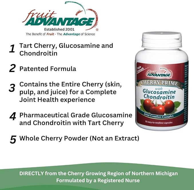 Cherry Prime Montmorency Tart Cherry with Glucosamine &amp Chondroitin - 90 Capsules (Case of 12)
