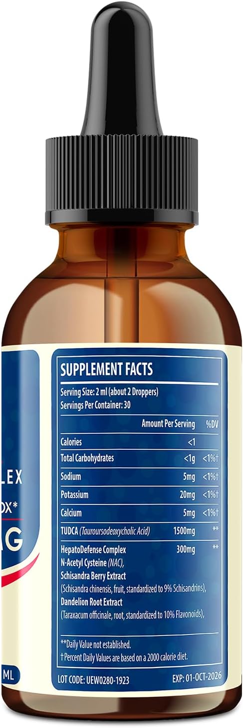 TUDCA Liver Support Drops 1800mg - Powerful Liver Supplement with Bile Salts NAC Schisandra and Dandelion Liver Detox &amp Repair - Fast-Absorbing Sugar-Free Alcohol-Free – 2 Fl.Oz