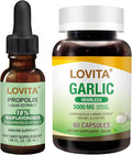 LOVITA Heart &amp Immune Bundle - 1 Propolis Drops &amp 1 Odorless Garlic Extract (5000mg) Allicin &amp Bioflavonoids Support (2 Pc Set)