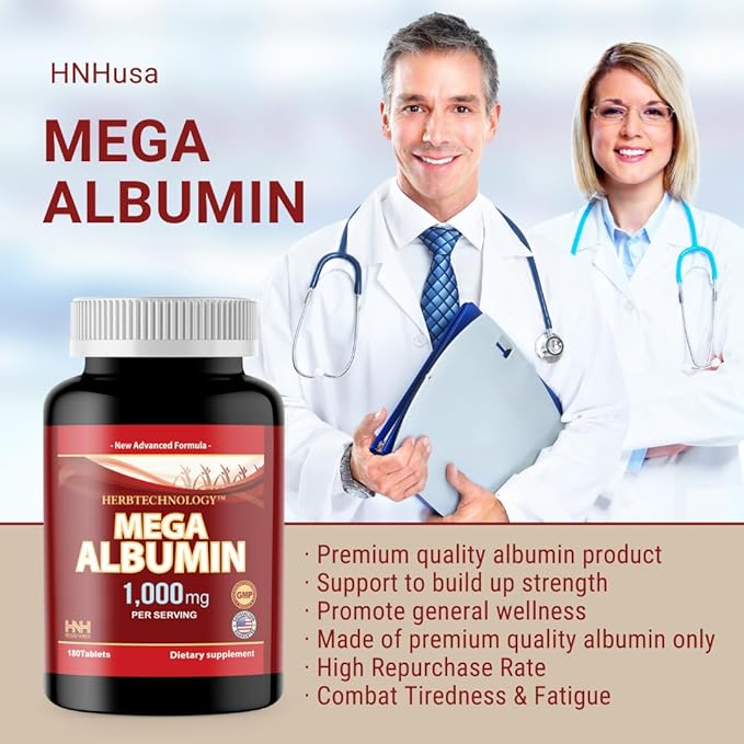 Dr.K&ampC HNHusa Mega Albumin Protein 1000mg 60 Tablets Healthy Kidney Liver Function Wellness Overall Health Support Energy Life Balance Supplement 60tabs 1pk