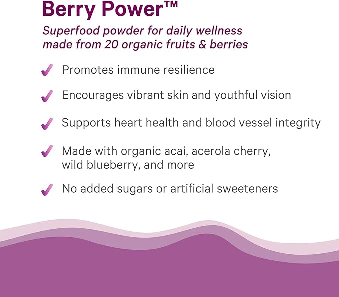 PURE SYNERGY Berry Power | Organic Berry and Fruit Powder | Antioxidant Supplement with Organic Acai Acerola and Wild Blueberry | for Healthy Aging Immune and Skin Support (5.3 oz Powder)