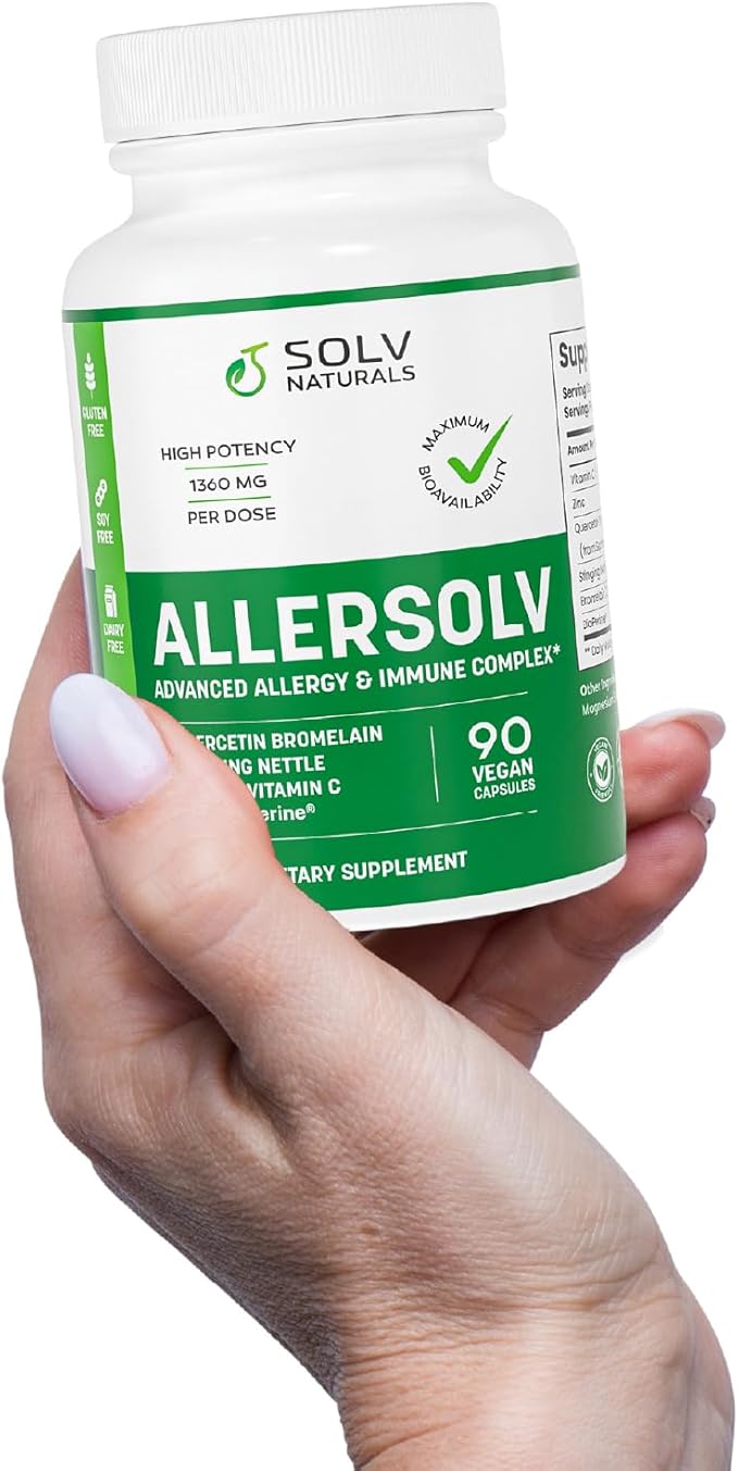 ALLERSOLV Quercetin with Bromelain Advanced Allergy and Immune Complex Non-GMO with Vitamin C and Zinc Stinging Nettle Leaf 500mg Natural Allergy Supplements 90 Veggie Capsules