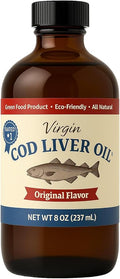 Virgin Cod Liver Oil - 8 Fl oz Natural Wild Caught &amp Fresh Tasting High in Vitamin D Omega 3 DHA/EPA (Original Taste-Unflavored)