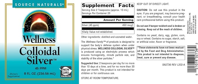 Source Naturals Wellness Colloidal Silver 45 ppm Supports Physical Well Being* - 8 Fluid oz