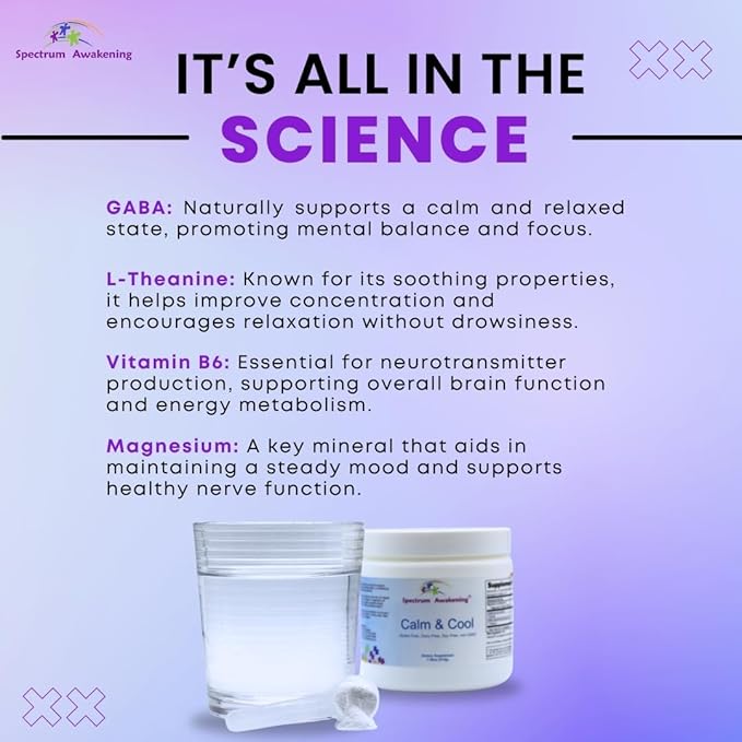 Spectrum Awakening Calm &amp Cool Supplement for Kids - Supports Focus Calm Sensory Balance with Magnesium Inositol L-Taurine GABA and L-Theanine - 60 Servings for Relaxed Centered Mind