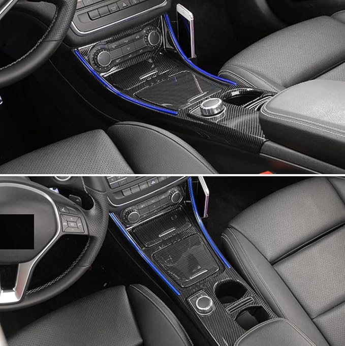 New Protective Center Control Covers Compatible with Mercedes Benz CLA C117 2013-2018 CLA180 CLA200 CLA 220 CLA250 (Carbon Look + Blue Line)