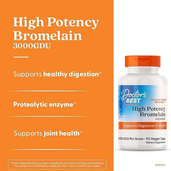 Doctor's Best 3000 GDU Bromelain Proteolytic Digestive Enzymes Supplements Supports Healthy Digestion Joint Health Nutrient Absorption 500 mgCapsule 90 Count(Pack of 1)