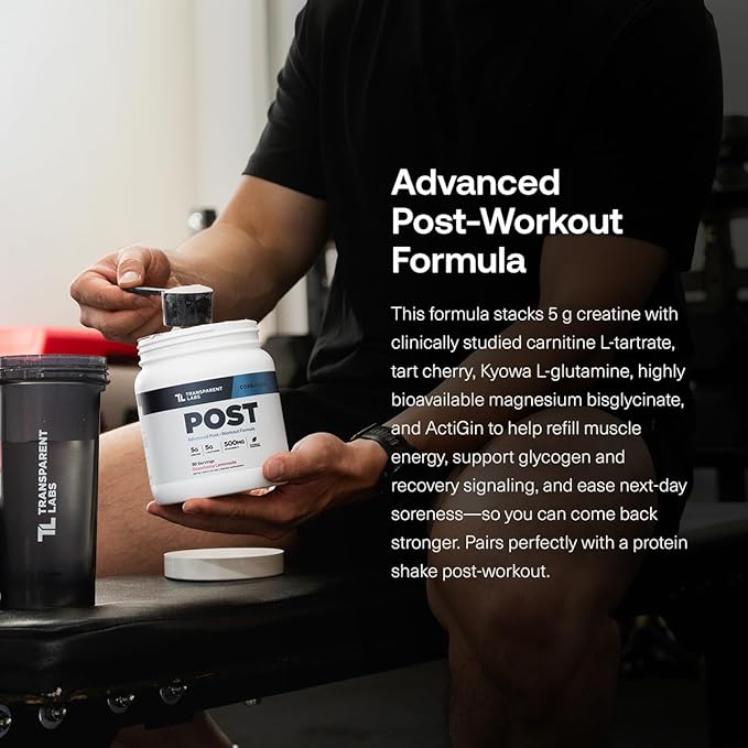 Transparent Labs Post - Post-Workout Recovery Muscle Builder w/L-Glutamine Creatine Monohydrate &amp Carnipure L-Carnitine L-Tartrate for Muscle Recovery &amp Building - 30 Servings Orange