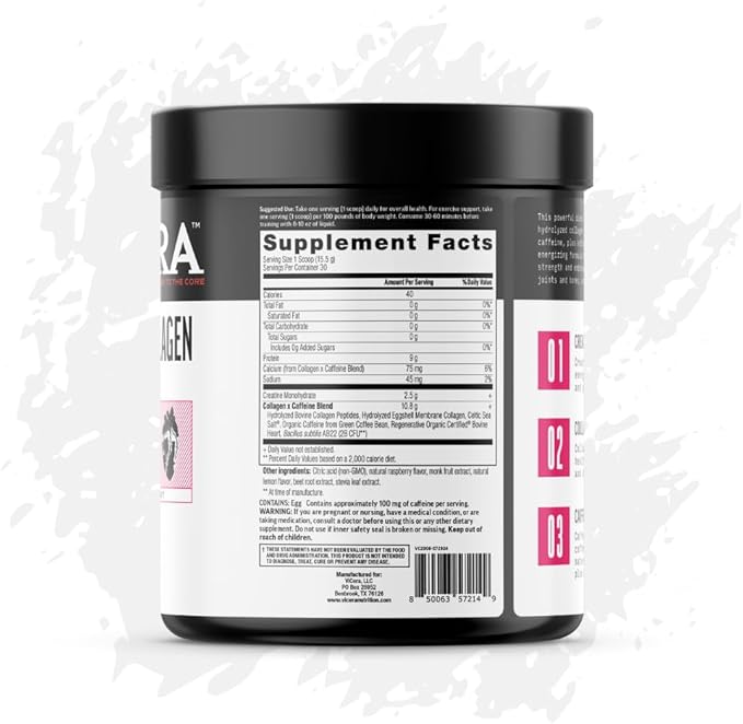 Creatine x Collagen x Caffeine Powder Raspberry Lemonade Flavor Creatine Monohydrate and Collagen with 100 mg Plant Based Caffeine from Coffee Berry Gluten Free Non GMO 16.4 Oz