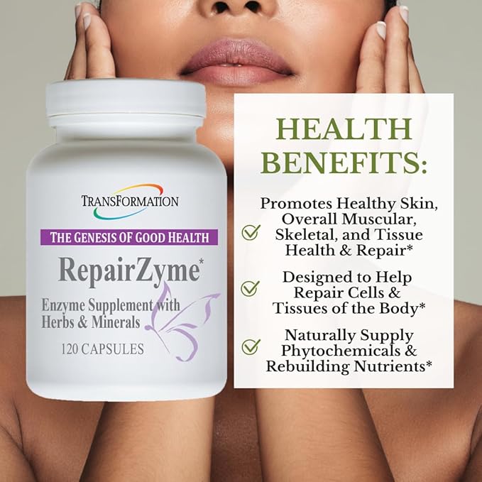 TRANSFORMATION THE GENESIS OF GOOD HEALTH RepairZyme High-Potency Digestive Enzyme Blend Natural Supplement with Herbal Extracts &amp Essential Minerals for Gut Digestion &amp Overall Wellness 120