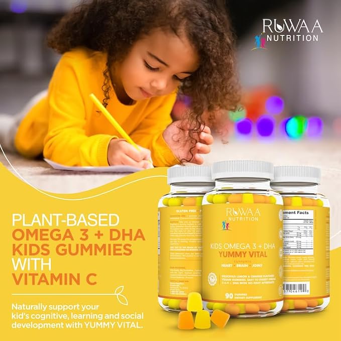 RUWAA NUTRITION Vegan Omega 3 Fatty Acid Supplements. Fish Oil Gummies DHA Kids Supplement with Vitamin C. Children's Heart Health Cognitive Development Attention Vision &amp Behavior. 270ct (3)