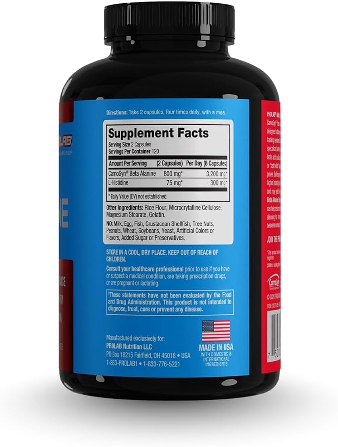 ProLab Nutrition Beta Alanine Extreme with Carnosyn 3200mg High Potency Boosts Workout Endurance &amp Delays Fatigue (240 (Pack of 2))