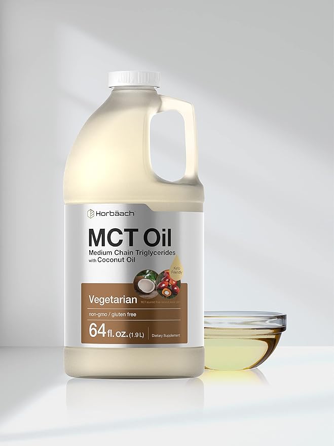 Horbäach MCT Oil 64 oz | 100% Pure | Blends with Coffee Tea Juice and Liquids | Value Size Unflavored Formula | Keto Vegetarian Non-GMO and Gluten Free