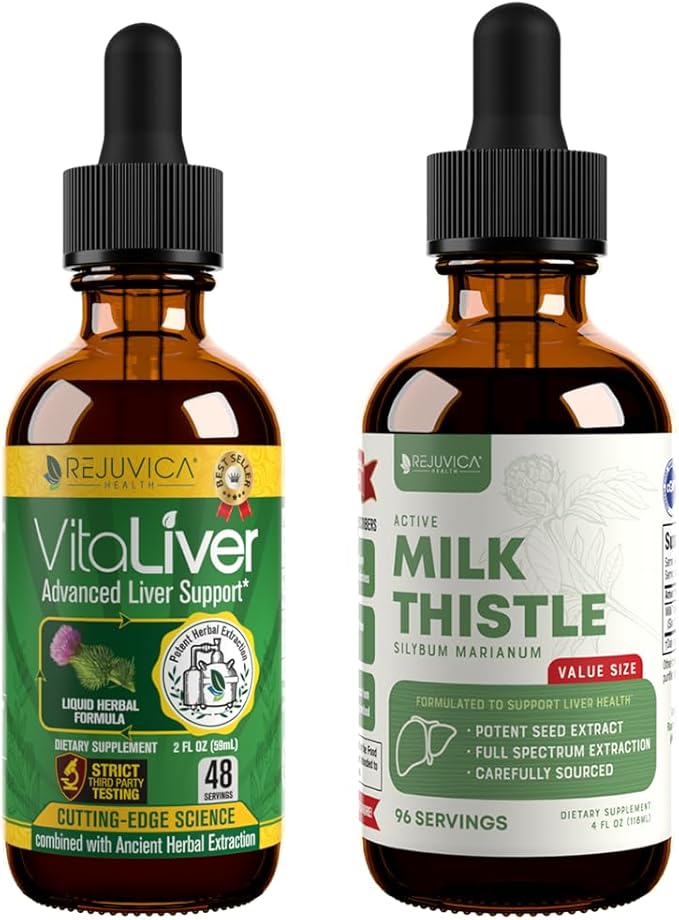 Rejuvica Health VitaLiver + Active Milk Thistle - Advanced Liver Health Bundle - Liquid Delivery for Better Absorption - Milk Thistle Chanca Piedra Artichoke Dandelion &amp More!
