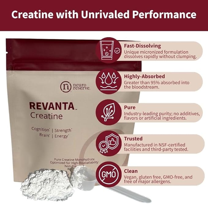 REVANTA Creatine Monohydrate Powder Cognitive &amp Lean Muscle Support Supplement for Women Men Cellular Energy for Memory Focus Strength &amp Healthy Aging Professional Grade Unflavored (300 Gr