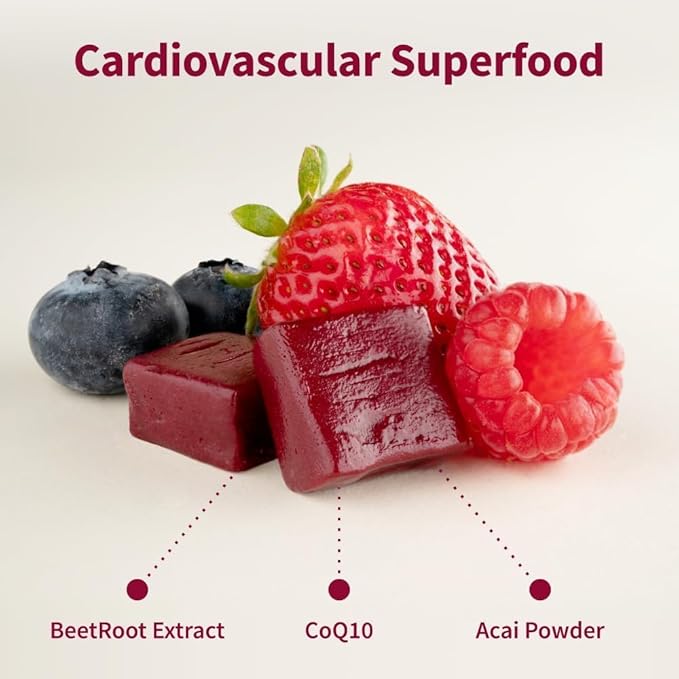 Snap Supplements Heart Beets Beet Root Soft Chews Cardiovascular Support Supplement for Men &amp Women CoQ10 &amp Acai Energy &amp Circulation Support Sugar Free Mixed Berry 60 Soft Chews