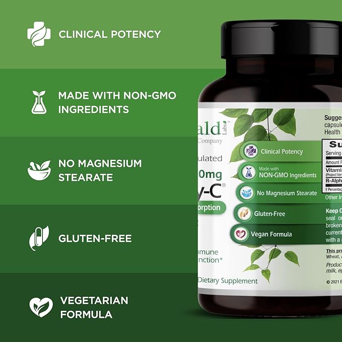 EMERALD LABS PureWay-C - Liver &amp Immune Support Supplement with R-Alpha Lipoic Acid* - Fast-Absorbing Vitamin C - 90 Vegetable Capsules (45-Day Supply)
