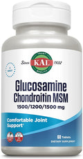 KAL Glucosamine Chondroitin MSM Joint Support Supplement for Women and Men 1500mg Glucosamine Sulfate 1200mg Chondroitin 1500mg MSM Rapid Disintegration 60-Day Guarantee 20 Servings 60 Tablets