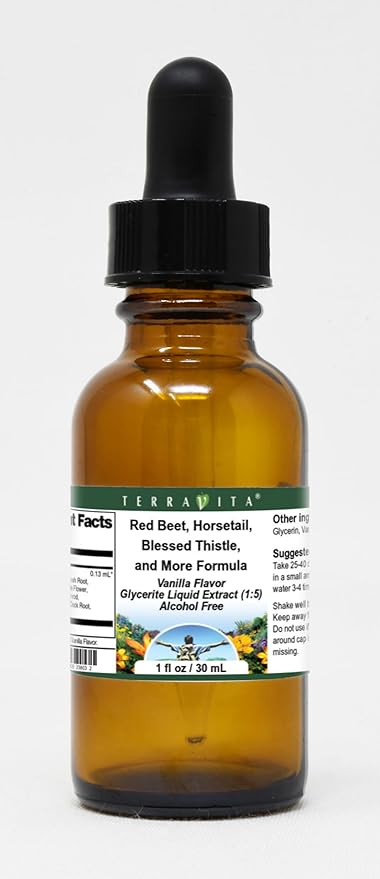 Terravita Red Beet Horsetail Blessed Thistle and More Formula Glycerite Liquid Extract (1:5) - Vanilla Flavored (1 oz ZIN: 523803)