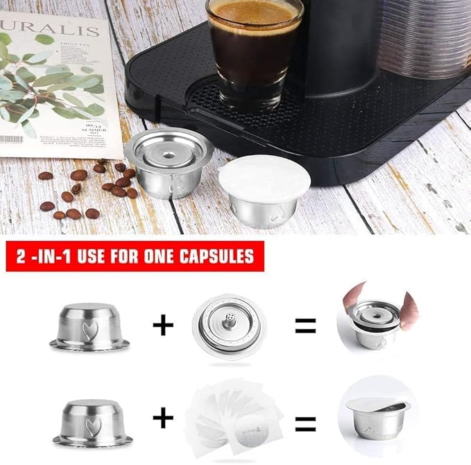 Stainless Steel Metal Coffee Capsule Compatible with Nespresso Vertuoline Pod Holderfit for Vertuolline GCA1 ENV135 (BIG CUP 8OZ with Tamper)