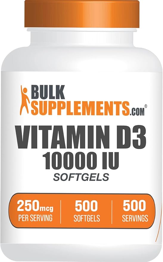 BulkSupplements.com Vitamin D3 10000IU Softgels - Cholecalciferol D3 Supplement Vitamin D 10000 IU - 1 Vitamin D3 Softgel (250mcg of Vitamin D) per Serving - 500-Day Supply 500 Softgels