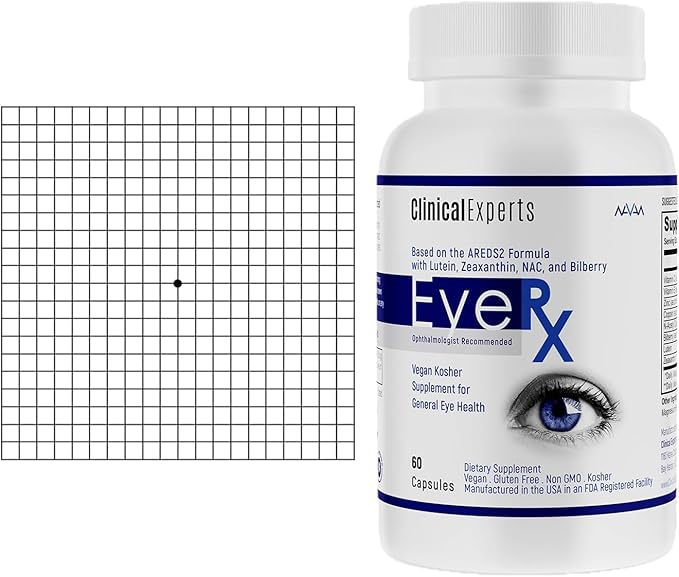 Navan EyeRx Antioxidant AREDS 2 Eye Vitamins &amp Minerals Supplement &amp Amsler Eye Grid Daily Vision Screening Tool by Clinical Experts