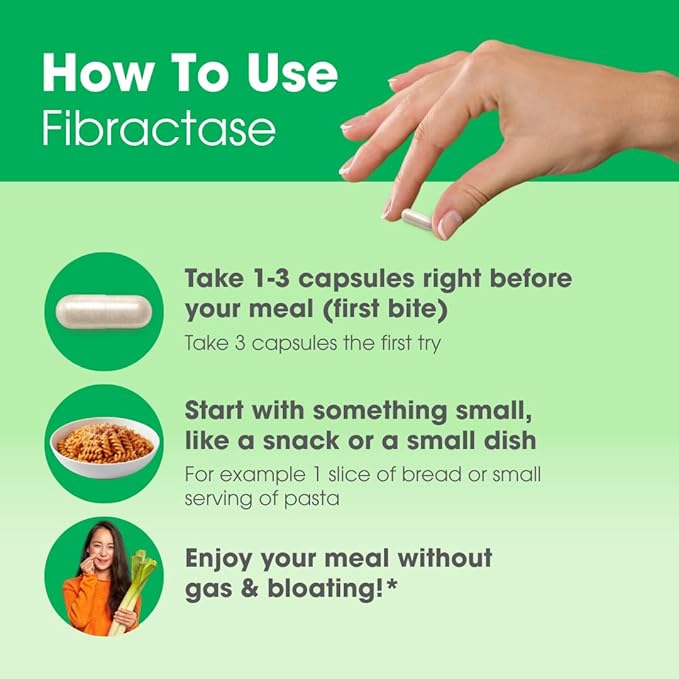 Intoleran Fibractase 1200 Digestive Enzymes - 36 Capsules | Supplement for Fructans &amp Galactans Intolerance | Helps Digest Carbohydrates Grains Legumes Onion Garlic &amp wheats | Pure and Veg