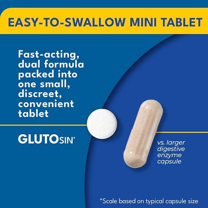 GLUTOsin Gluten Neutralizing Enzyme - Fast Dual Action for Gluten Sensitivity Tolerase G Digestive Enzyme Breaks Down Hidden Gluten Fast Biotin to Help Support Natural Gut Renewal 60 Mini Tablets