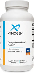 XYMOGEN Omega MonoPure 1300 EC - Heart &amp Brain Support - DHA &amp EPA Omega-3 Fish Oil - Monoglyceride High Absorption Softgels - Enteric Coated - 120 Softgels