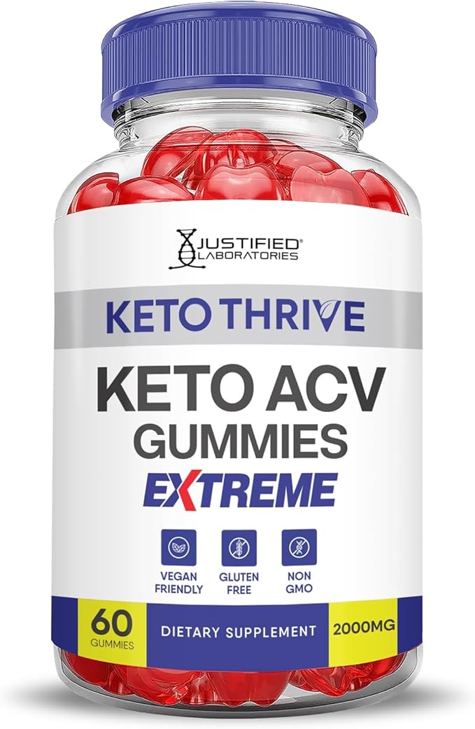 Justified Laboratories Keto Thrive Keto ACV Gummies Extreme 2000MG Keto Thrive Keto Gummies Apple Cider Vinegar Formulated with Pomegranate Beet Juice Powder B12 Vegan Non GMO 60 Gummys