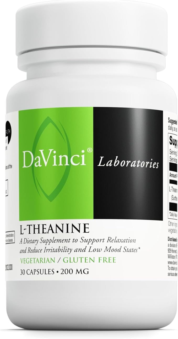 DAVINCI Labs L-Theanine - Dietary Supplement to Help with Concentration Focus Relaxation and Irritability* - with 200 mg L-Theanine per Serving - 30 Vegetarian Capsules