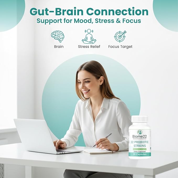 Biome22 Probiotic Supplement - Multi-Strain Capsules with 22 Diverse Strains and Prebiotic Fiber - Shelf-Stable Delayed-Release Formula for Men and Women