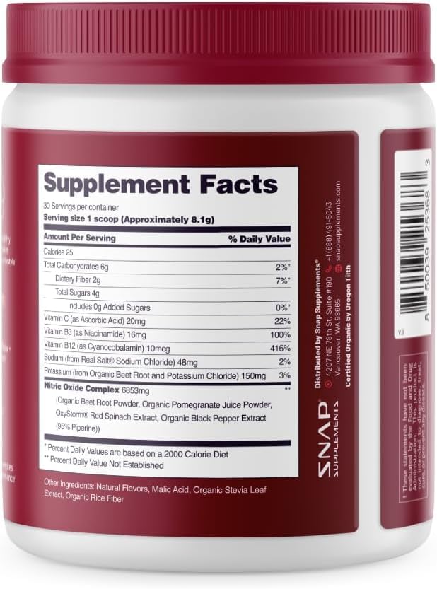 Snap Supplements Heart Beets Organic Beet Root Powder Cardiovascular Support Supplement for Men &amp Women Beets Pomegranate B Vitamins &amp Red Spinach Heart Health Support 30 Servings Mixe