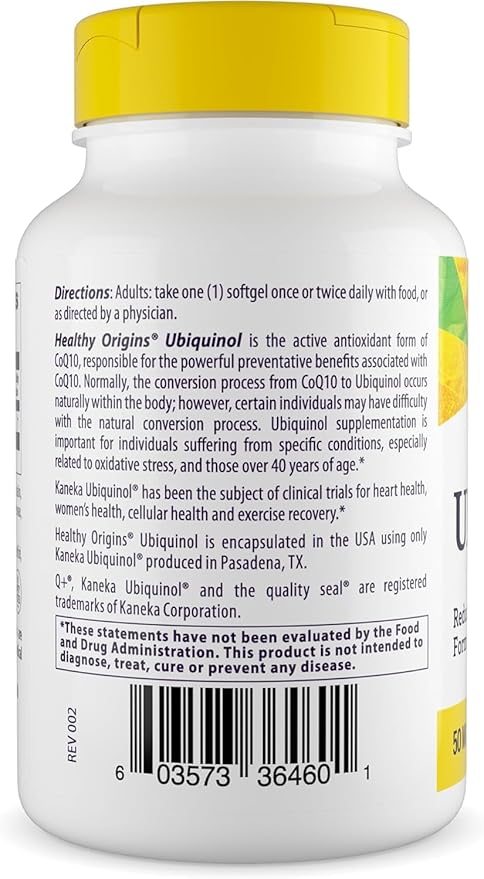 Healthy Origins Ubiquinol (Active Form of CoQ10) 50 mg - Ubiquinol Supplements for Heart Health &amp Antioxidant Support - Gluten-Free &amp Non-GMO Supplement - 150 Softgels
