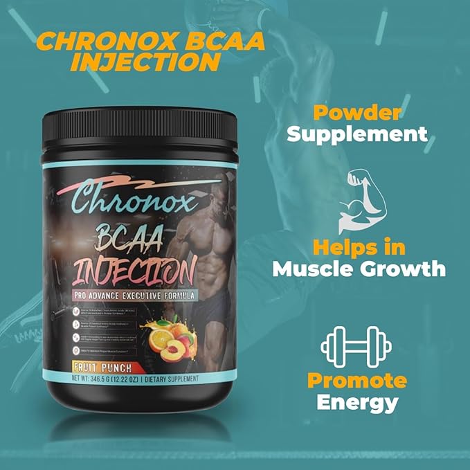 Chronox BCAA Amino Acids Energy Blend-Fruit Punch Flavor 12.22 OZ-Sugar-Free Pre &amp Post Workout Supplement for Muscle Recovery Hydration Energy &amp Fitness Support