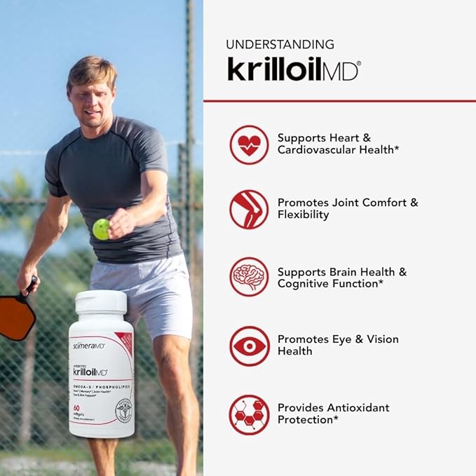 ScimeraMD® KrillOilMD Antarctic Krill Oil Omega 3 DHA EPA Supplement with Astaxanthin for Heart Brain and Joint Support 60 CT